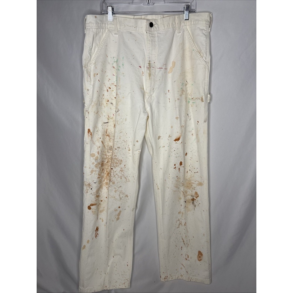 Vtg Roebucks Painter Carpenter Pants Jeans‎ Denim 38x30.5" Paint Splatter USA